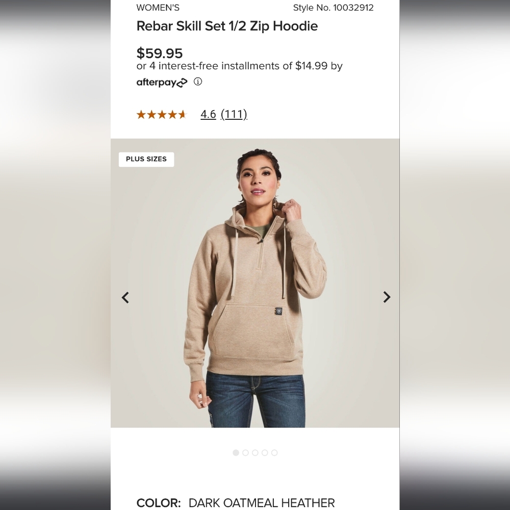 Ariat Rebar 1/2 zip hoodie